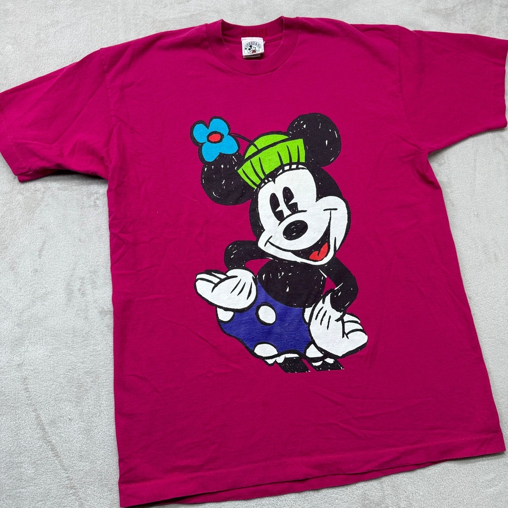 Vintage Disney Mickey & Co T-Shirt Adult XL Pink Minnie 90s Double Sided Graphic